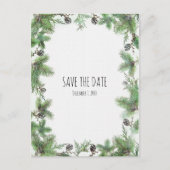 Vakantie Green & Pine Cones Winter Save The Date Aankondigingskaart (Voorkant)