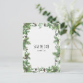 Vakantie Green & Pine Cones Winter Save The Date Aankondigingskaart (Staand voorkant)