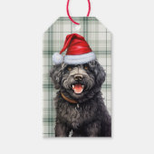 Vakantie Green Plaid Barbet Hond Kerstmis Cadeaulabel (Voorkant)