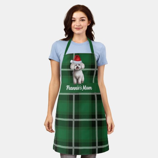 Vakantie Green Plaid Bichon Frise Hond Kerstmis Schort (Gedragen)