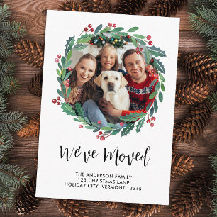 Vakantie Greenery Krans Aangepaste Foto Verhuizen Informatiekaartje