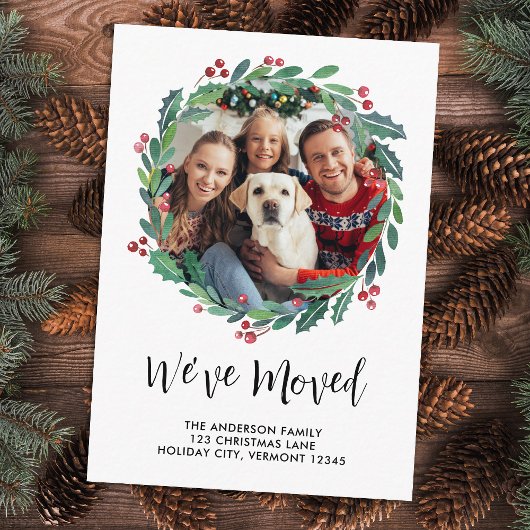 Vakantie Greenery Krans Aangepaste Foto Verhuizen Informatiekaartje