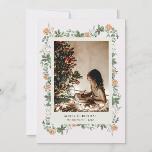 Vakantie Greenery Sinaasappels Foto Vakantie Kaart (Voorkant)