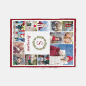 Vakantie groen krans familie monogram 12 foto fleece deken (Voorkant (Horizontaal))