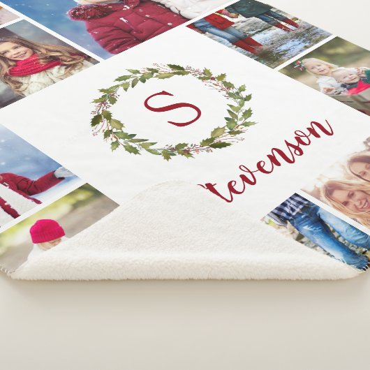 Vakantie groen krans familie monogram 12 foto sherpa deken (3/4)