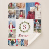 Vakantie groen krans familie monogram 12 foto sherpa deken (Voorkant)