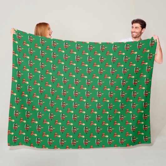 VAKANTIE GROEN MET RIJEN KERSTKAARSEN FLEECE DEKEN (In situ)