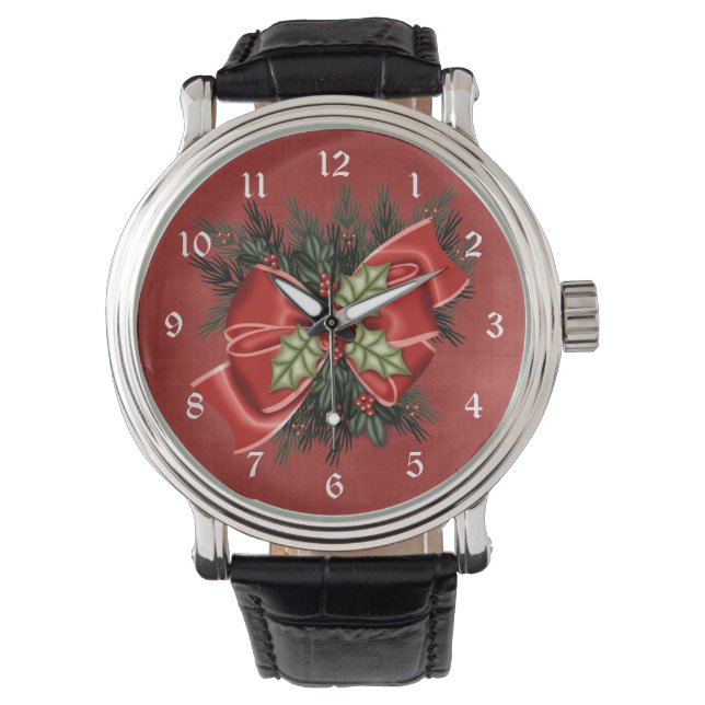 Vakantie groen &  rode boog kerst horloge (Voorkant)