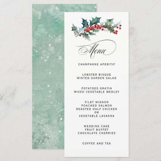 Vakantie groen Waterverf bruiloft Menu (Voorkant / Achterkant)