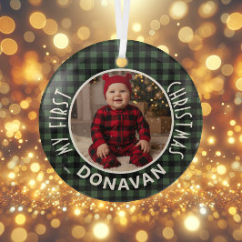 Vakantie Groen & Zwart Geplaatst Eerste Kerst Cust Glas Ornament