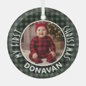 Vakantie Groen & Zwart Geplaatst Eerste Kerst Cust Glas Ornament (Voorkant)