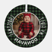 Vakantie Groen & Zwart Geplaatst Eerste Kerst Cust Glas Ornament (Achterkant)