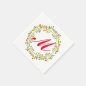Vakantie groene krans rood monogram papier servet (Hoek)