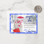 VAKANTIE GROET KAART - Peace Snowman Notitiekaartje (Voorkant / Achterkant in situ)