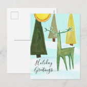 Vakantie Groeten Hertenbos Mid Century Modern Feestdagenkaart (Voorkant / Achterkant)