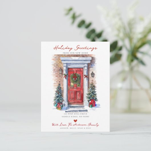 Vakantie Groeten Nieuwe Home Door Bewegende Aankon Aankondigingskaart (Staand voorkant)