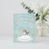 Vakantie Groeten Nieuwjaar Schattigee Vogel Sneeuw Feestdagenkaart (Staand voorkant)