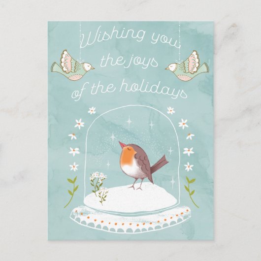 Vakantie Groeten Nieuwjaar Schattigee Vogel Sneeuw Feestdagenkaart (Voorkant)