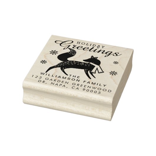 Vakantie groeten | Woodland Christmas Fox Adres Rubberstempel (Stempel)