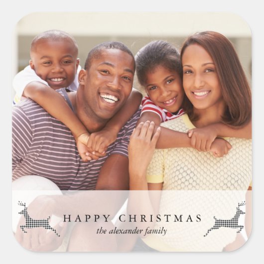 Vakantie Happy Christmas Rustic Deer Foto Sticker (Voorkant)