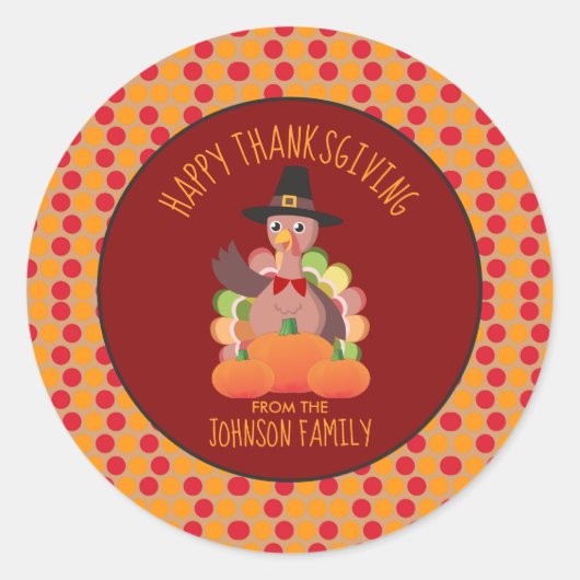 Vakantie Happy Thanksgiving Turkije Familienaam Ronde Sticker (Voorkant)