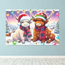 Vakantie Highland Koeien in Winter Wonderland Mang Canvas Afdruk