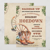 Vakantie Hoedown, Westerne Uitnodiging, Kerst Cowb Kaart (Voorkant / Achterkant)