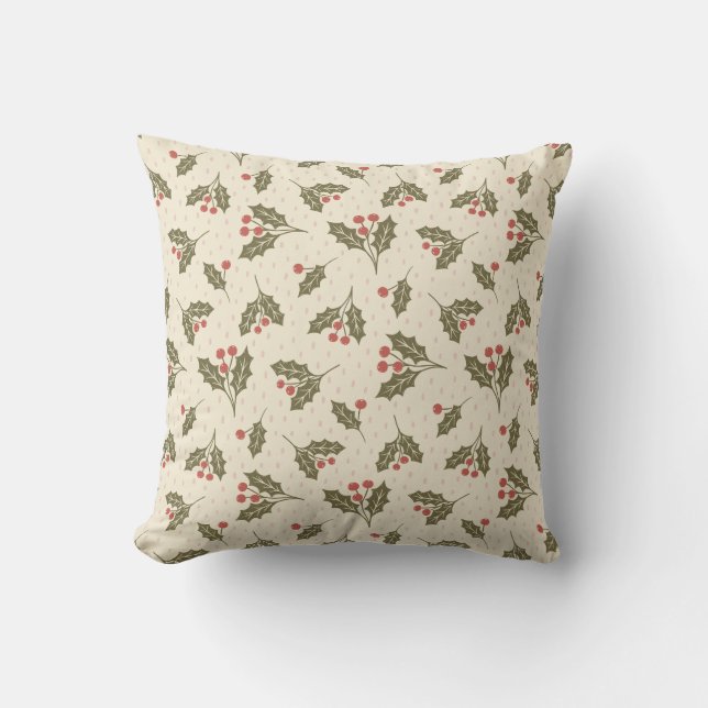 Vakantie Holly Berries Patroon Kussen (Voorkant)