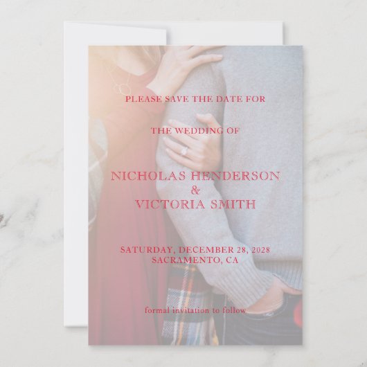 Vakantie Holly Berry Greenery Faux Vellum Foto Save The Date (Achterkant)