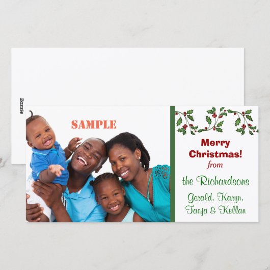 Vakantie Holly en Berries Feestdagenkaart (Voorkant / Achterkant)