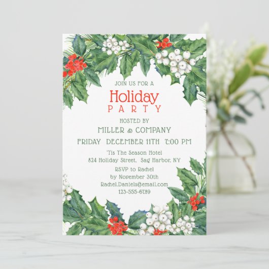 Vakantie Holly Floral Corporate Kerstfeest Kaart (Staand voorkant)