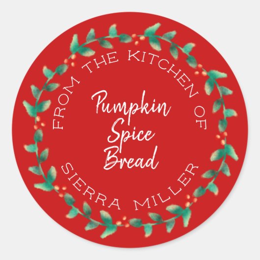 Vakantie Holly krans keuken trakteert cadeau rood Ronde Sticker (Voorkant)