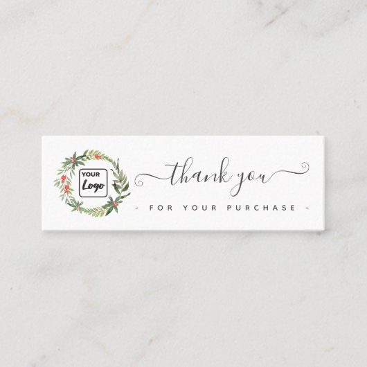 Vakantie holly krans op maat logo dank u classi mini visitekaartje (Voorkant)