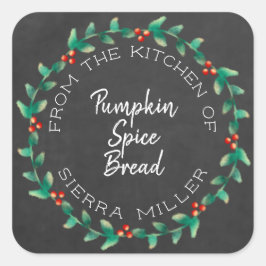 Vakantie Holly krans schoolbord keuken traktaties Vierkante Sticker