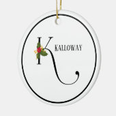 Vakantie Holly Monogram Letter K gepersonaliseerd Keramisch Ornament (Links)