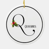 Vakantie Holly Monogram Letter Q gepersonaliseerd Keramisch Ornament (Achterkant)
