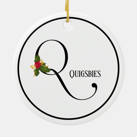 Vakantie Holly Monogram Letter Q gepersonaliseerd Keramisch Ornament (Achterkant)