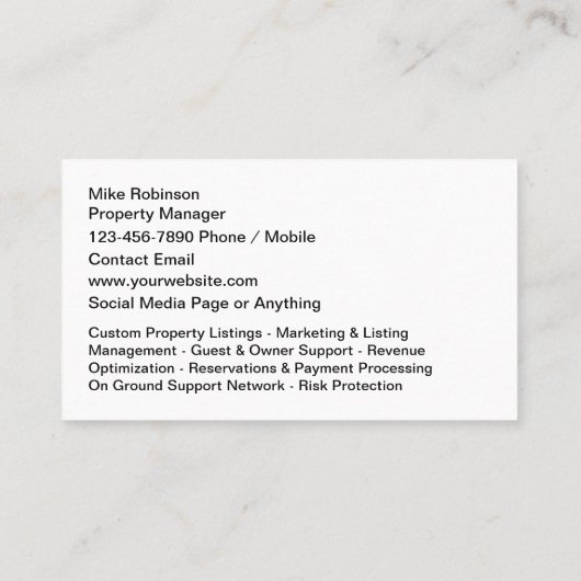 Vakantie Home Management Onroerend goed visitekaar Visitekaartje (Achterkant)