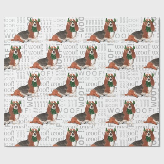 Vakantie Hondenliefhebber Basset Hound Kerstmis Cadeaupapier (Vlak)