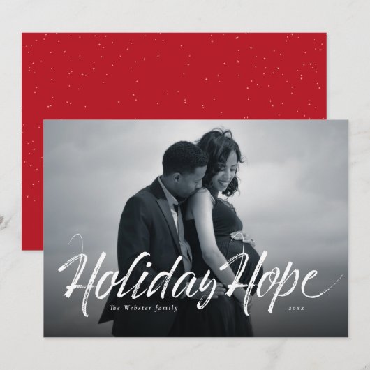 Vakantie Hoop modern script foto kerstkaart (Voorkant / Achterkant)