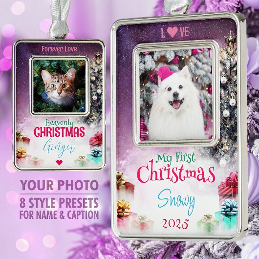 Vakantie Huisdier Foto Keepsake, Tree & Gifts, Paa Verzilverd Omlijst Ornament