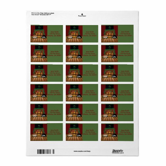 Vakantie Huskies bij de open haard Adresetiketten Etiket (Full Sheet)