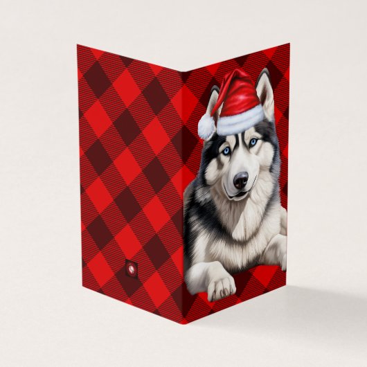 Vakantie Husky Dog Red Buffalo Plaid Kerstmis Kaart (Buitenkant)