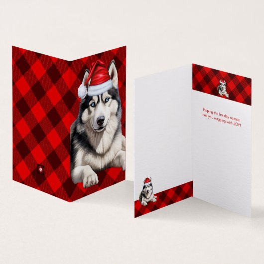 Vakantie Husky Dog Red Buffalo Plaid Kerstmis Kaart (Binnen en buitenkant)