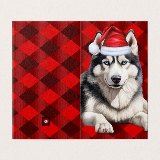 Vakantie Husky Dog Red Buffalo Plaid Kerstmis Kaart (Buitenkant ongevouwen)