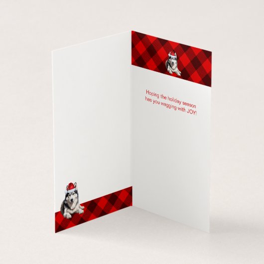 Vakantie Husky Dog Red Buffalo Plaid Kerstmis Kaart (Binnen)