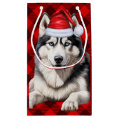 Vakantie Husky Dog Red Buffalo Plaid Kerstmis Klein Cadeauzakje (Achterkant)