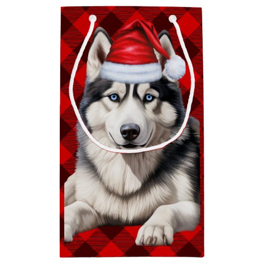 Vakantie Husky Dog Red Buffalo Plaid Kerstmis Klein Cadeauzakje (Achterkant)