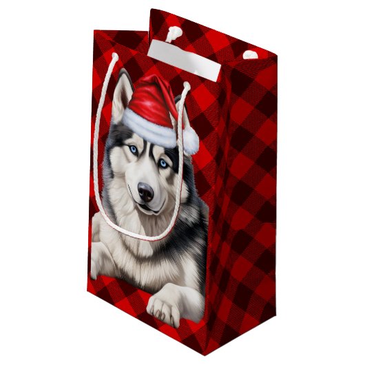 Vakantie Husky Dog Red Buffalo Plaid Kerstmis Klein Cadeauzakje (Achterkant Gekanteld)