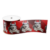 Vakantie Husky Hond op Red Buffalo Plaid Satijnen Lint (Spoel)